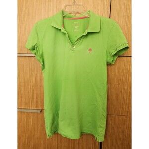 Lilly Pulitzer Bright Green Polo Top with Pink Palm Logo